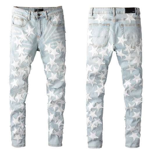"Shooting Star" (White) Light Denim Jeans- Men's