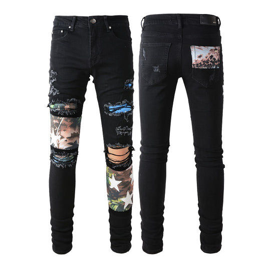 "Bahama Star" Black Denim Ripped Jeans-Men's